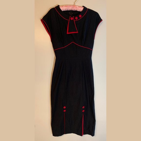 1930s Style Bombshell Stop Staring Dress-Black/Red - Picture 5 of 8